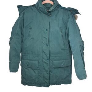 Vtg L.L. Bean Goose Down Parka Coat with Faux Fur Hood Women’s Small Green